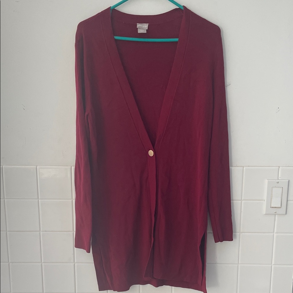 Chico's Deep Red Cardigan Sweater Size M